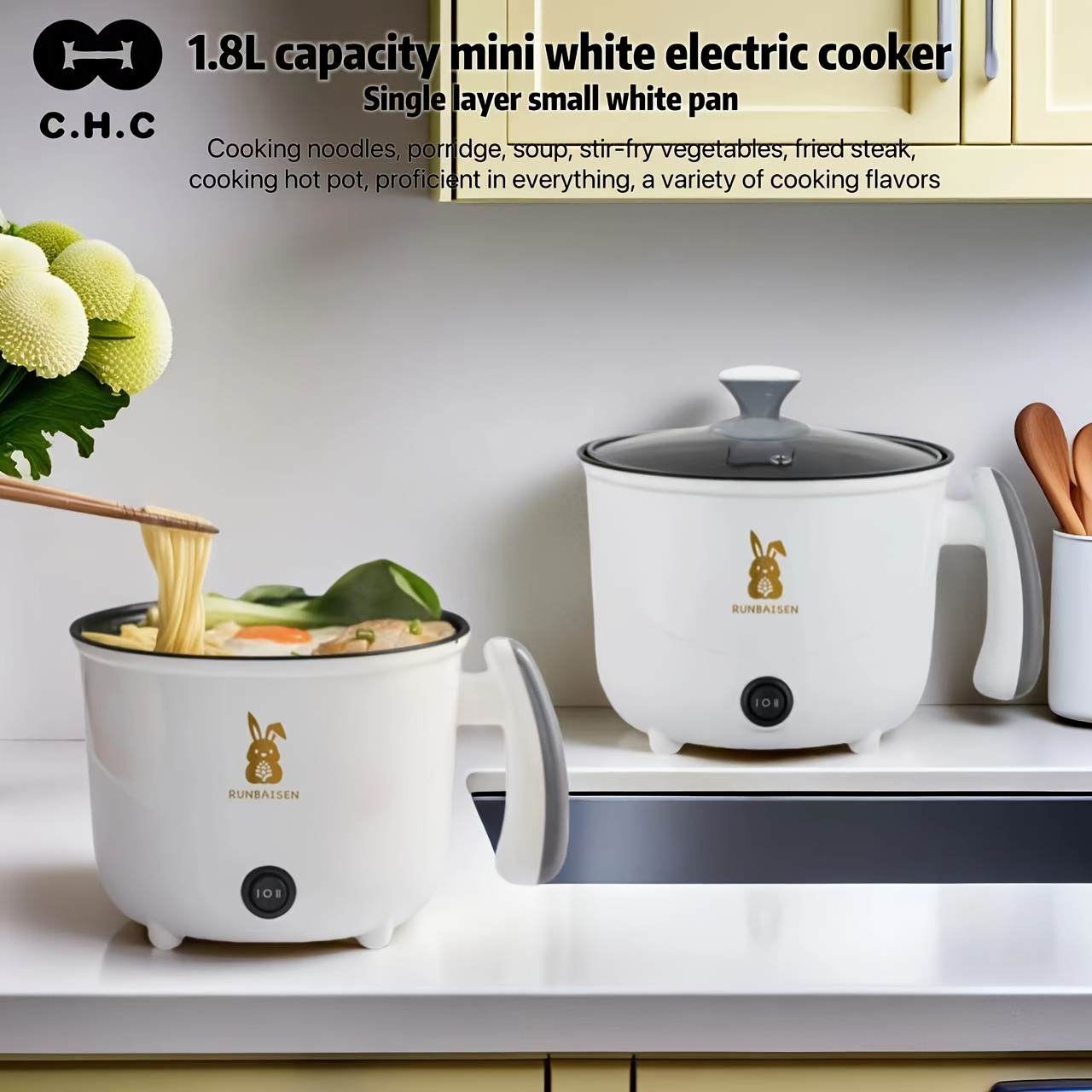 chc european standard single layer electric cooker electric frying pan 1 8l capacity multifunctional rice cooker student electric pot   small rice cooker one pot     dishes cooking two heat levels adjustment mechanical button easy operation   for one person dining suitable for   by two people non stick inner liner light smoke   oil   meal cleaning