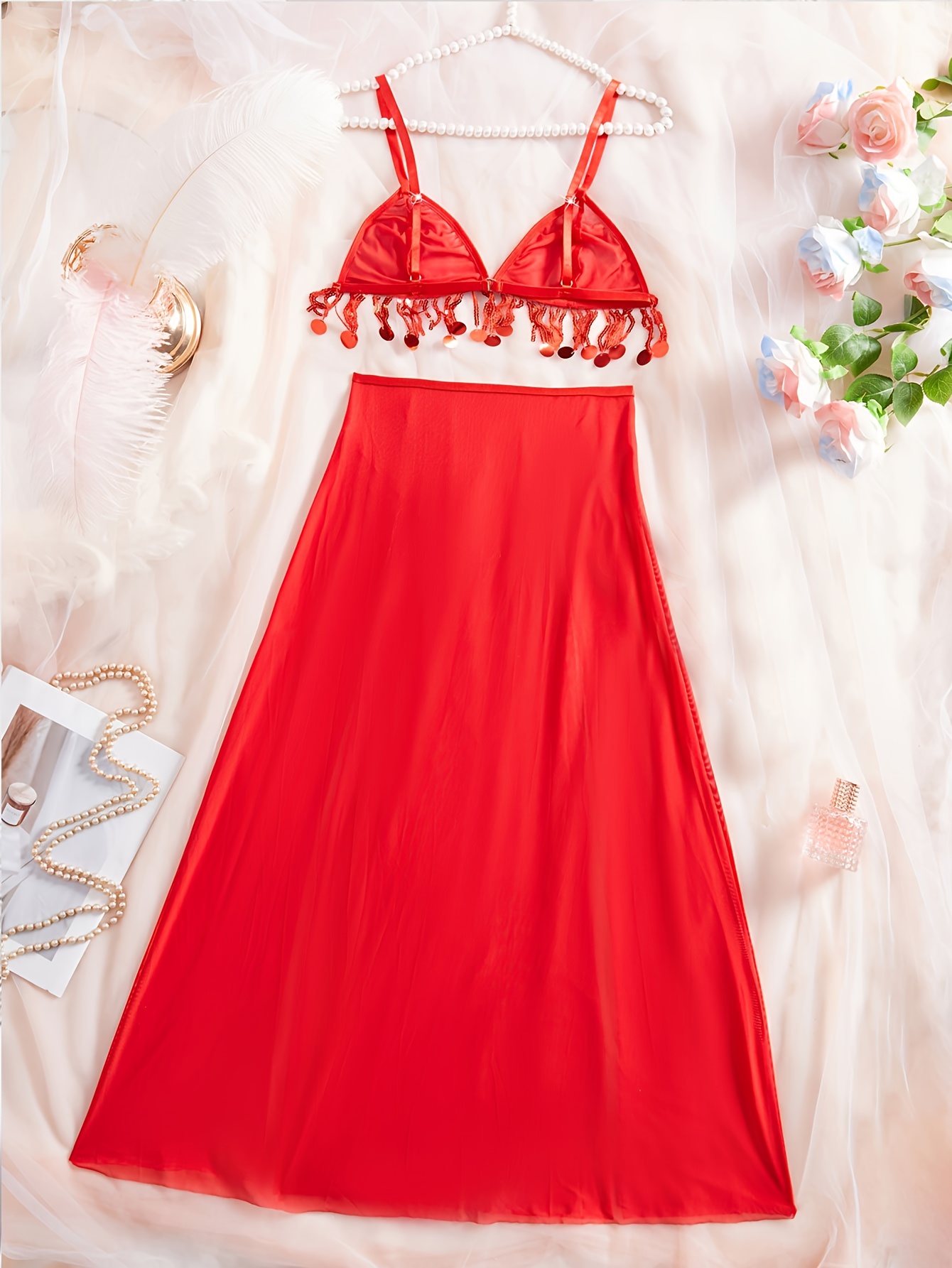 lace metal chain red   lingerie set romantic wear bedroom attire   style provocative look delicate lace soft fabric clothing set matching set romantic occasions adult women Product details 1