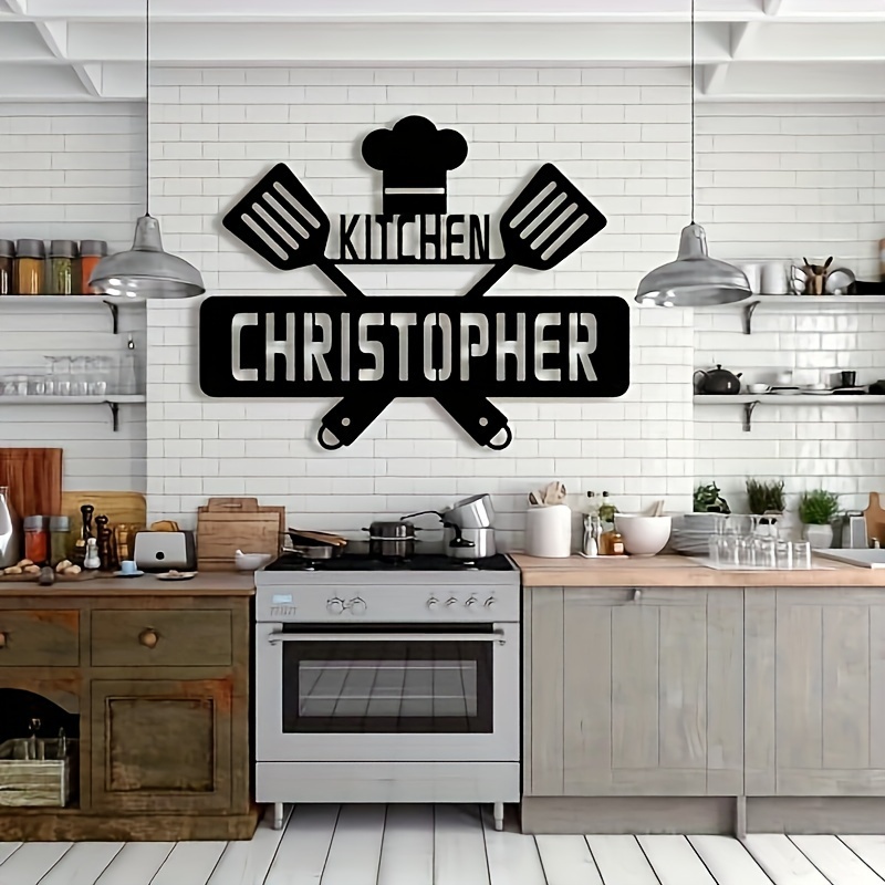 

Personalized Kitchen Metal Wall Decor Sign - Custom Christopher Name Art Deco Metal Sign, Reusable Family Themed Kitchen Wall Art, Detachable Irregular Shape For Above Cabinets, Perfect Family Gift