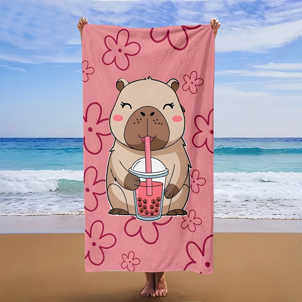 Serviette de plage capybara thé aux perles serviette douce absorbante_voghion.com