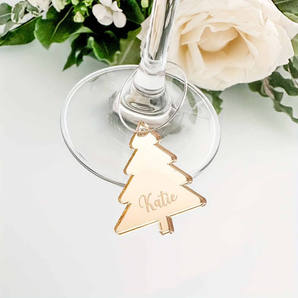 TEMU 10pcs Personalized Christmas Drink Tags, Custom Christmas Tree Wine Glass Name Labels, Laser Cut Acrylic Cards For Table & Holiday Party