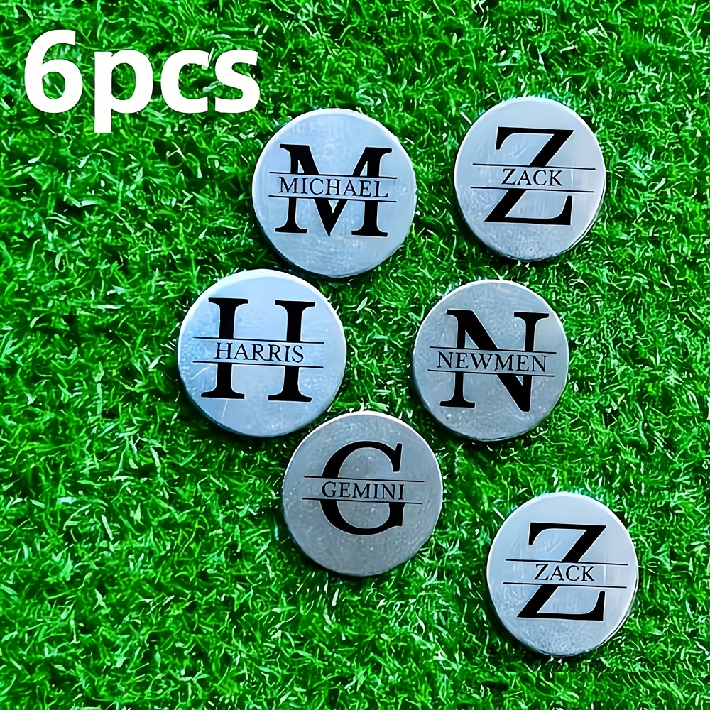 TEMU 6pcs Personalized Metal Engraved Golf Ball Markers - Custom Name/number/message For Easy Tracking , Ideal Gift For Golfers On Father's Day,