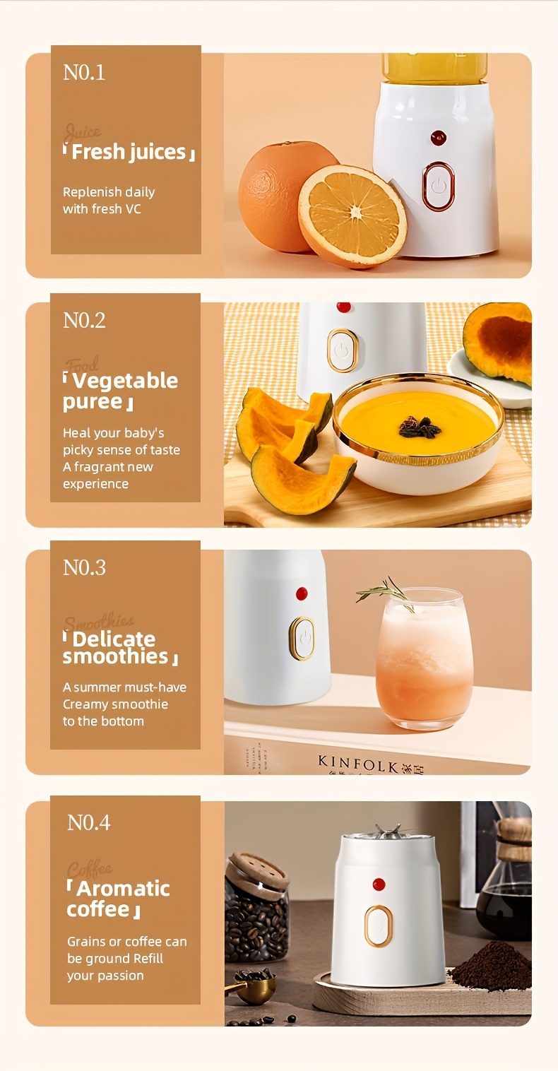 1pc portable blender & juicer combo - 15.22oz usb rechargeable mini mixer with dual cups, detachable,   control, food-grade pp, 10 stainless steel blades, 1500mah lithium battery - ideal for smoothies, shakes, home & travel use, portable juice extractor|  blender|transparent cup, blenders for kitchen details 2