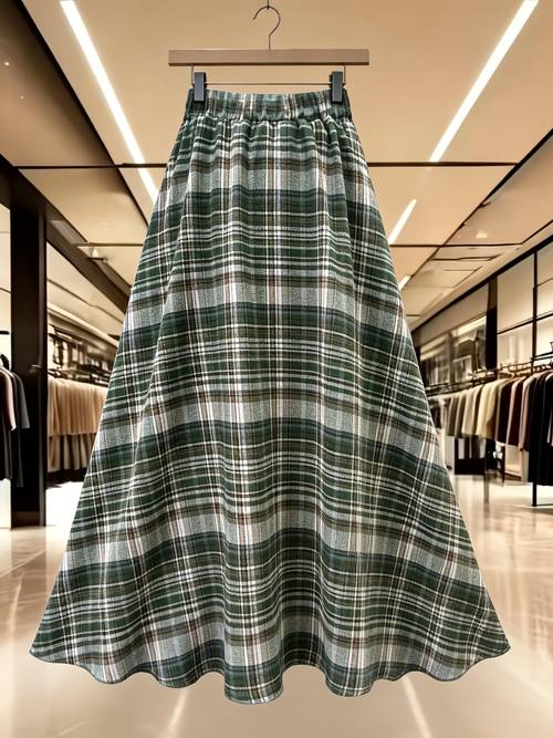 Artikelbild vintage gingham langrock | schlagbesatz, lockere passform, ideal für strand und outdoor, bohemian style, gürtel nicht enthalten