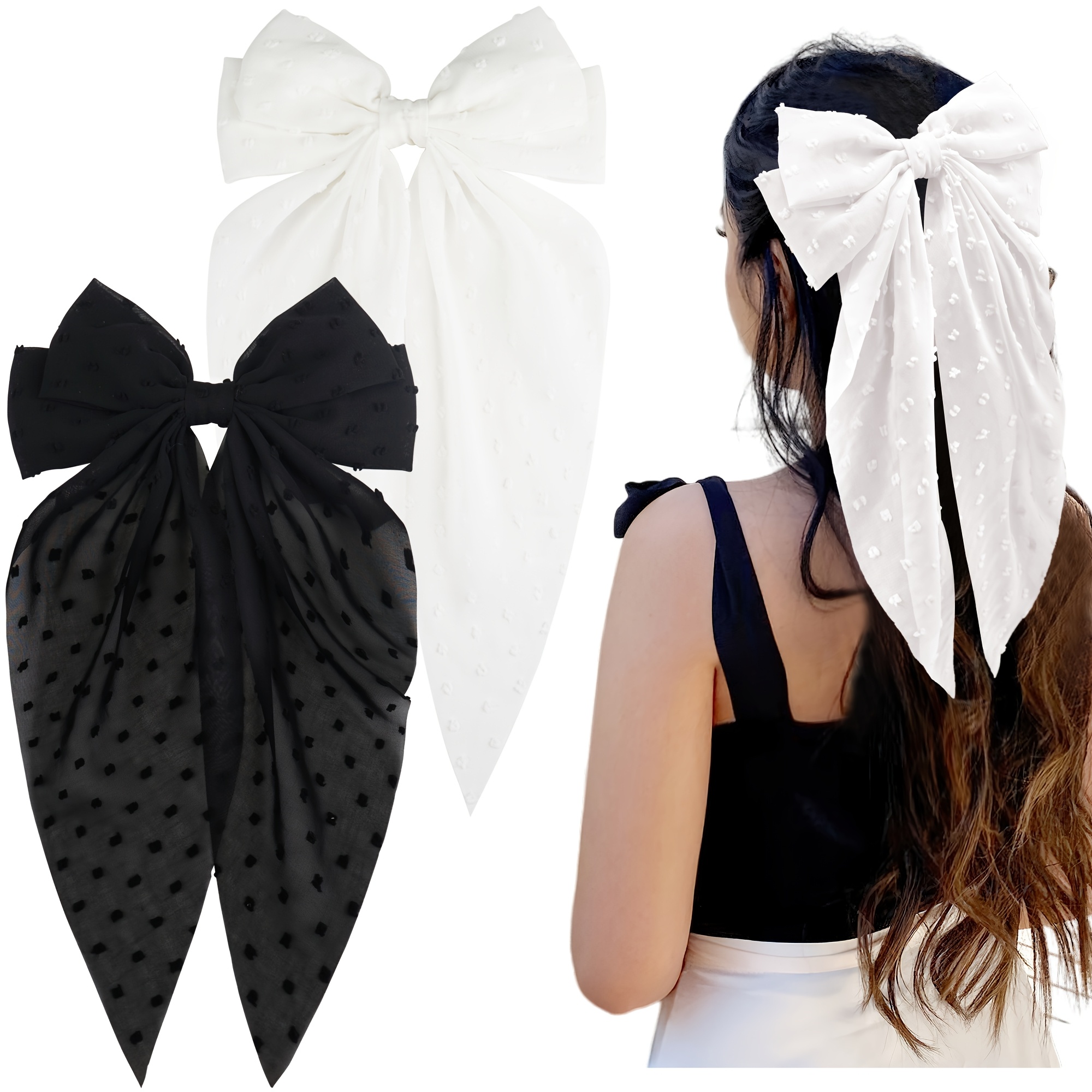 TEMU 2pcs Set Vintage Fashion Knitted Jacquard Hair Accessories For The Back Of , Oversized 7-inch Bow Hair Clip, School Style Hair Accessories For,
