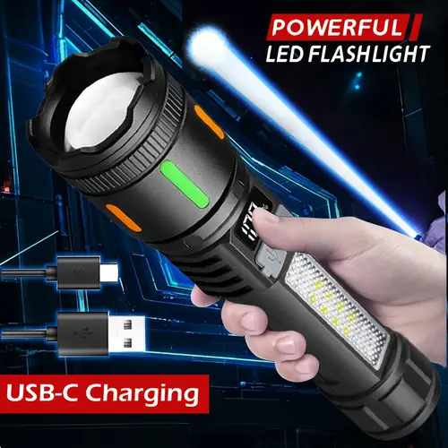 1 powerful rechargeable led torch flood light flashlight telescopic zoom usb charging high power led light 5 long range torch for outdoor camping fishing hunting hiking emergency camping light