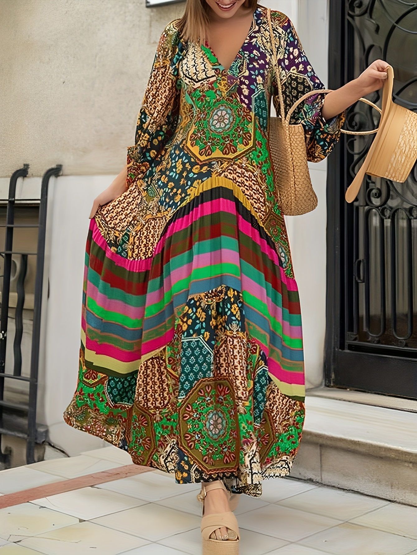 knee length dresses for ladies Women's Bohemian Maxi Dress – Flowy Boho Dress – LOVESOHO