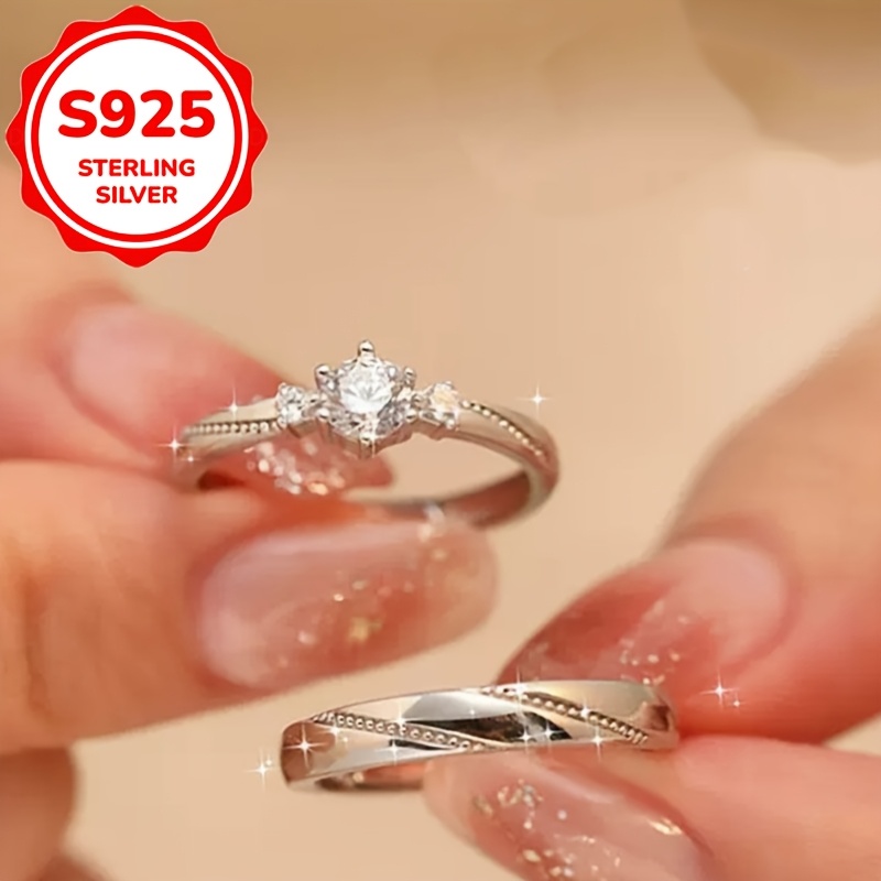 2pc Women's S925 Pure Silver Love Couple Rings Set
