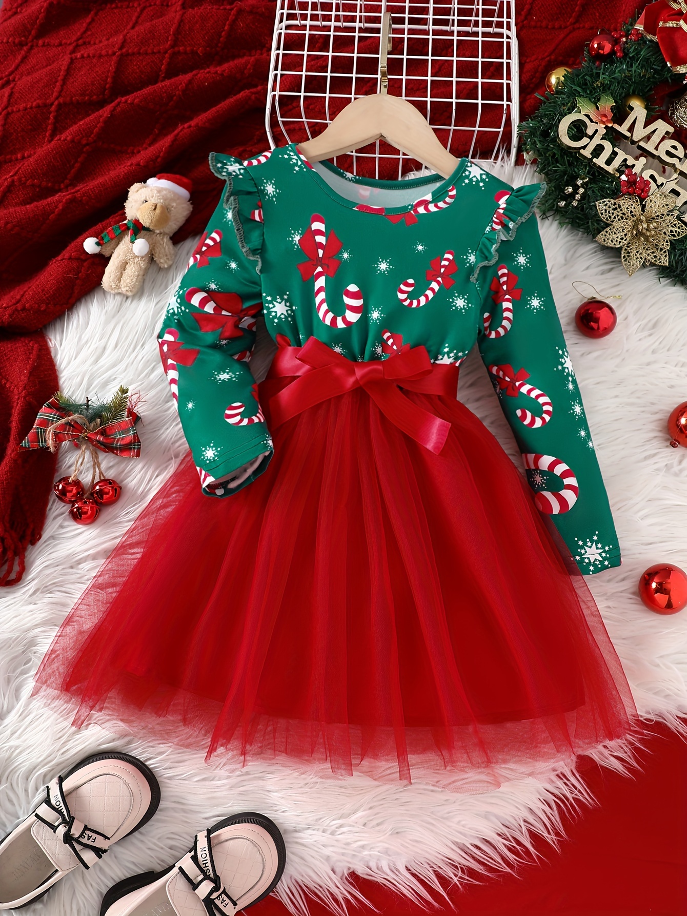 light green christmas children's clothing, girls' princess dress, girls'  long sleeve dress - kids' fashion - Temu