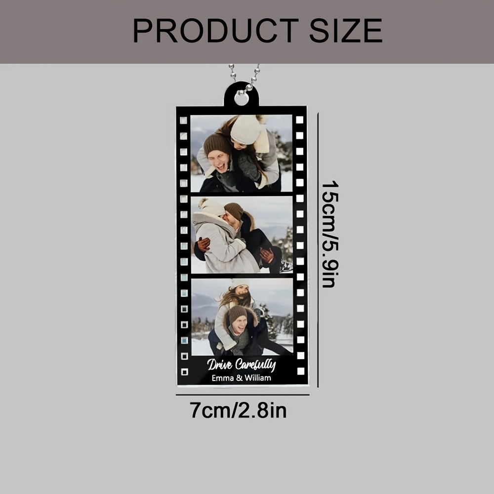 TEMU [2D Plat] [2D Plat] 1 stuks Gepersonaliseerde Acryl Autohanger | Custom Foto en Tekst Filmrol voor Koppels, Familie, Vrienden | Ideaal voor