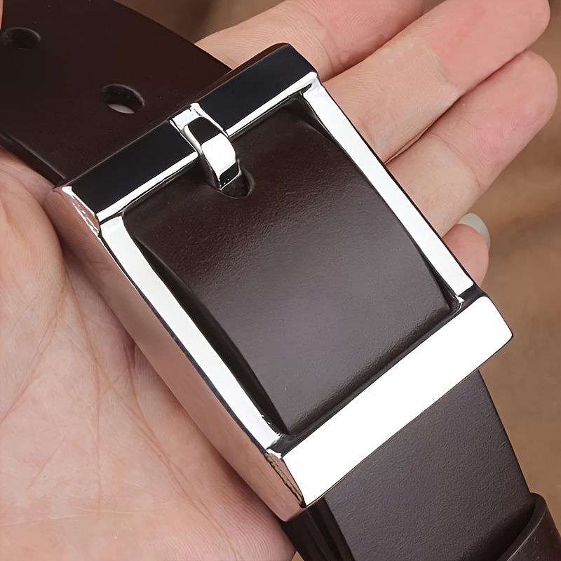 Durable Men's Leather Belt with Brass Square Buckle