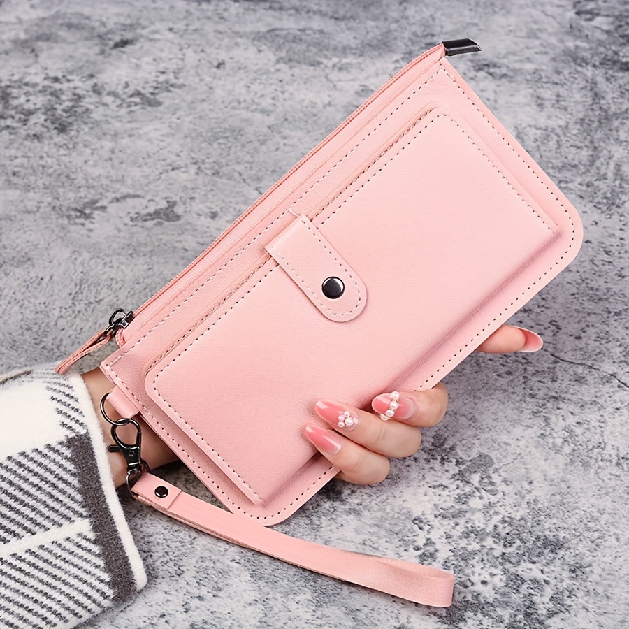 

Foldable Long Wallet, Multi-function Coin Purse With Multiple Card Slots, Classic Style Pu Wallet, With Wrist Strap