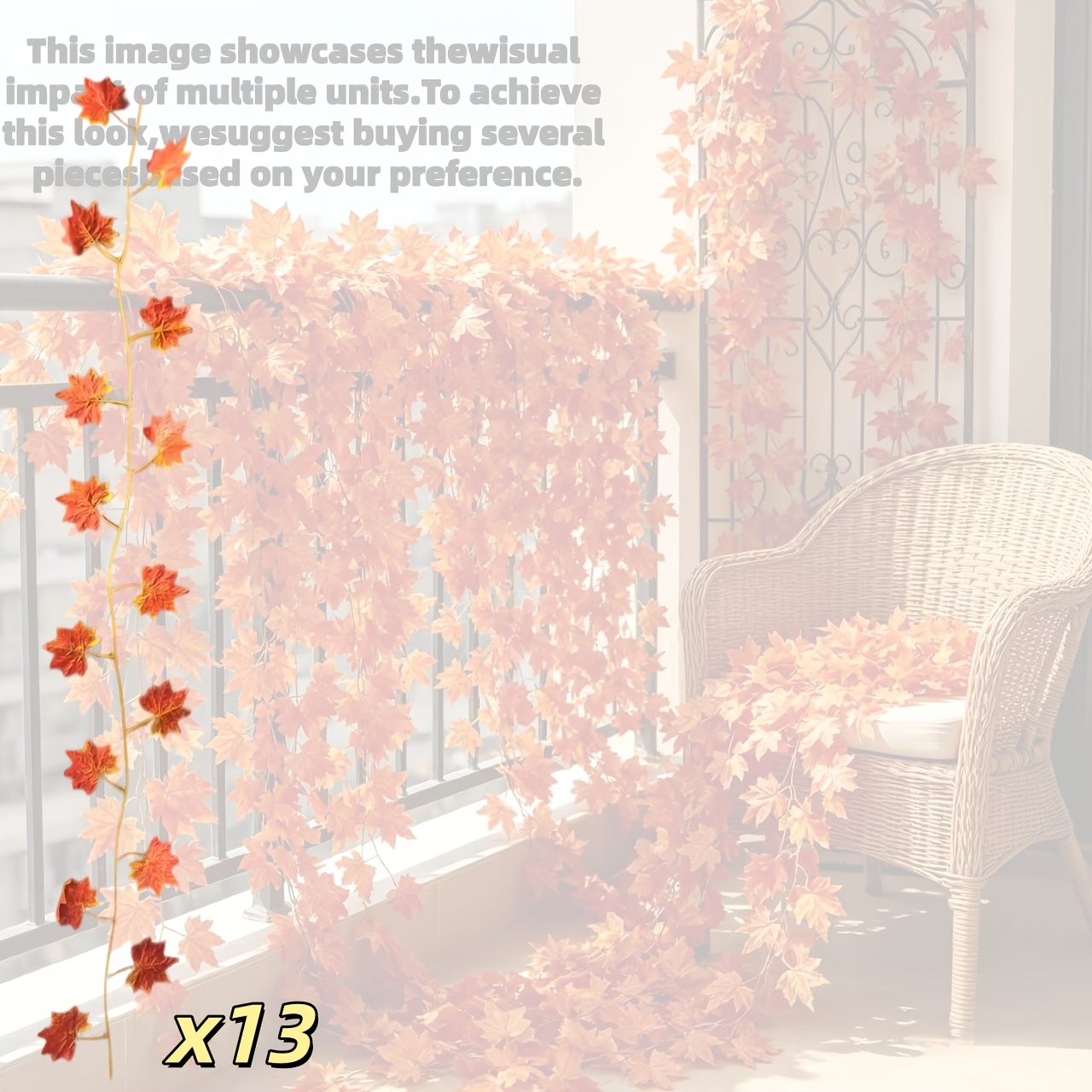 TEMU Set Of 13 Autumn-colored Artificial Maple Leaf Vines, Ins-style Home Landscaping, Fall-themed Halloween Decoration Fake Vines. Thanksgiving And