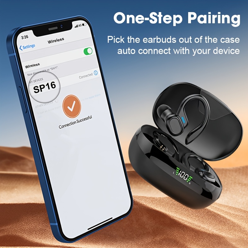 LAN XUN Auriculares Inalámbricos 5.3 con Micrófono - Auriculares Estéreo TWS Deportivos, Control Táctil, Estuche de Carga USB-C con Pantalla Digital, Ajuste Cómodo con Gancho para la Oreja, Sonido de Alta Calidad, Incluye Estuche Protector