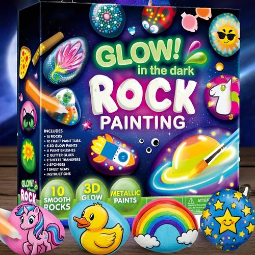 90 pcs rock painting kit toys for kids glow in the kit gift toy arts and crafts for kids age 6 art supplies toy kids craft paint kits christmas easter birthday party gifts for boys and girls
