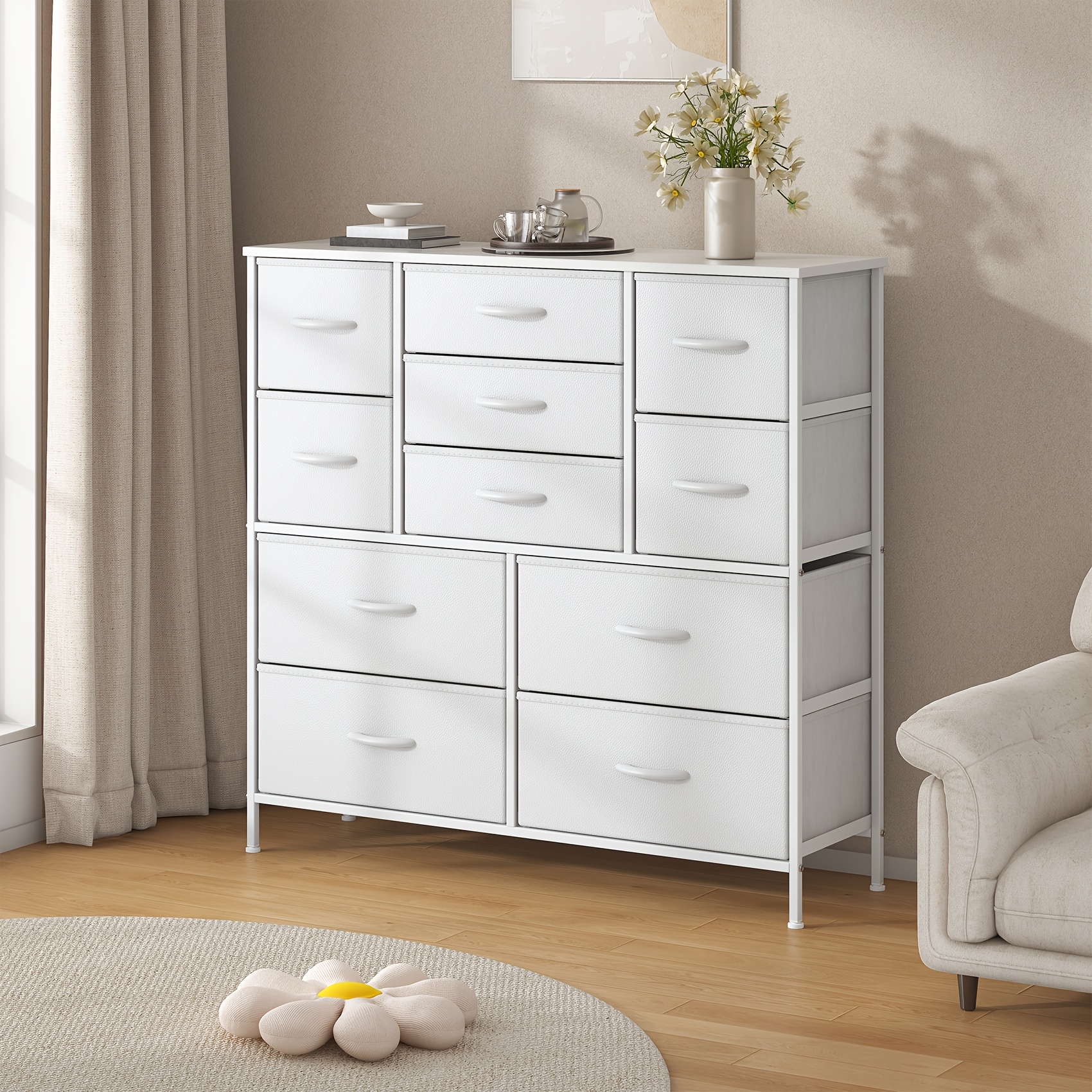Image of Winkalon 11-drawer Cabinet, , Mdf Tabletop, Fabric Drawer Cabinet, With Adjustable Cabinet Feet And Anti-tip Device, Suitable For Bedrooms, Living Rooms, Closets And , Storage Drawer Units