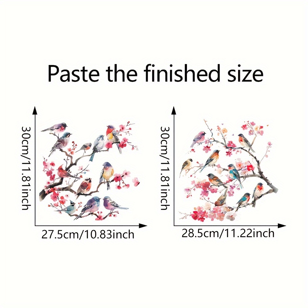 watercolor tree branches with birds and flowers removable glass window sticker home decoration 59cm   23inch details 0