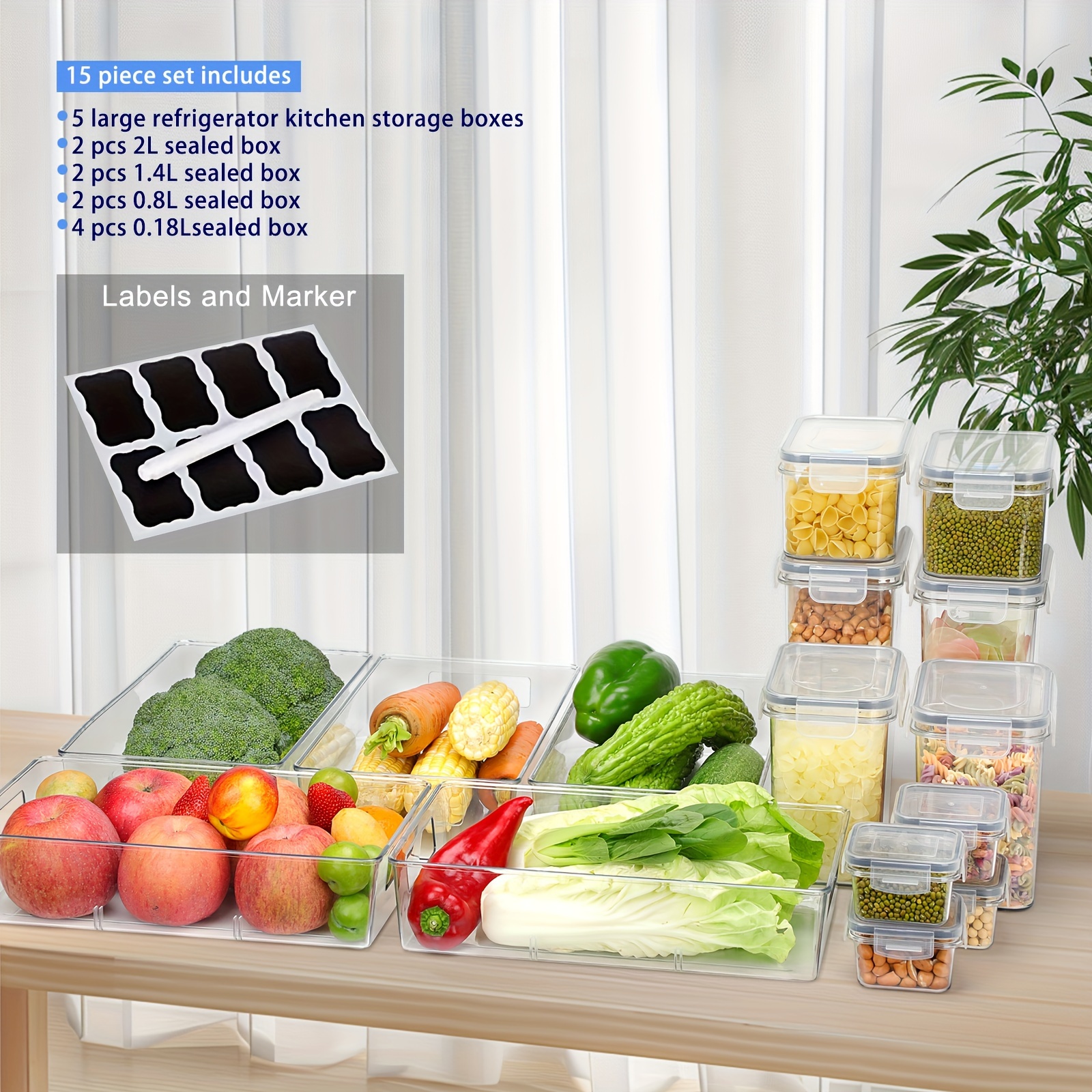 

10-piece Set, 15-piece Set Of Transparent Food Containers With Lids, Sturdy And Anti-falling, Food Storage Containers With Lids Suitable For Kitchens, Refrigerators And Cabinets