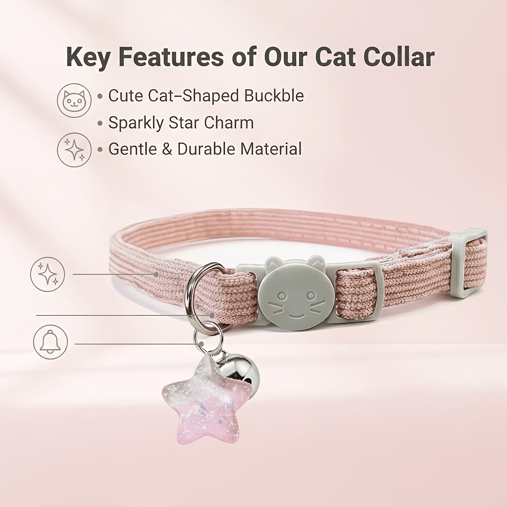Personalized Round Tag Cat Collar with Bell and Flower Star Pendant