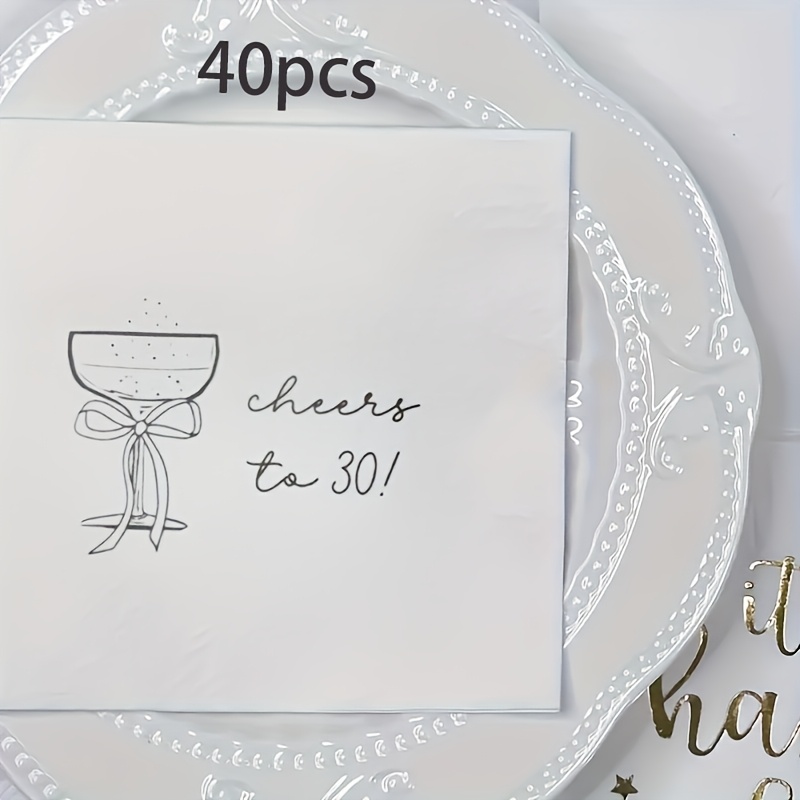 Image of 20pcs/40pcs/60pcs,cheers To 30 Years Napkins, 30th Birthday Napkins, Bow Birthday Bow Party , Napkins Featuring A Bow And Wine Design, Perfect For Festive Occasions For Halloween、christmas