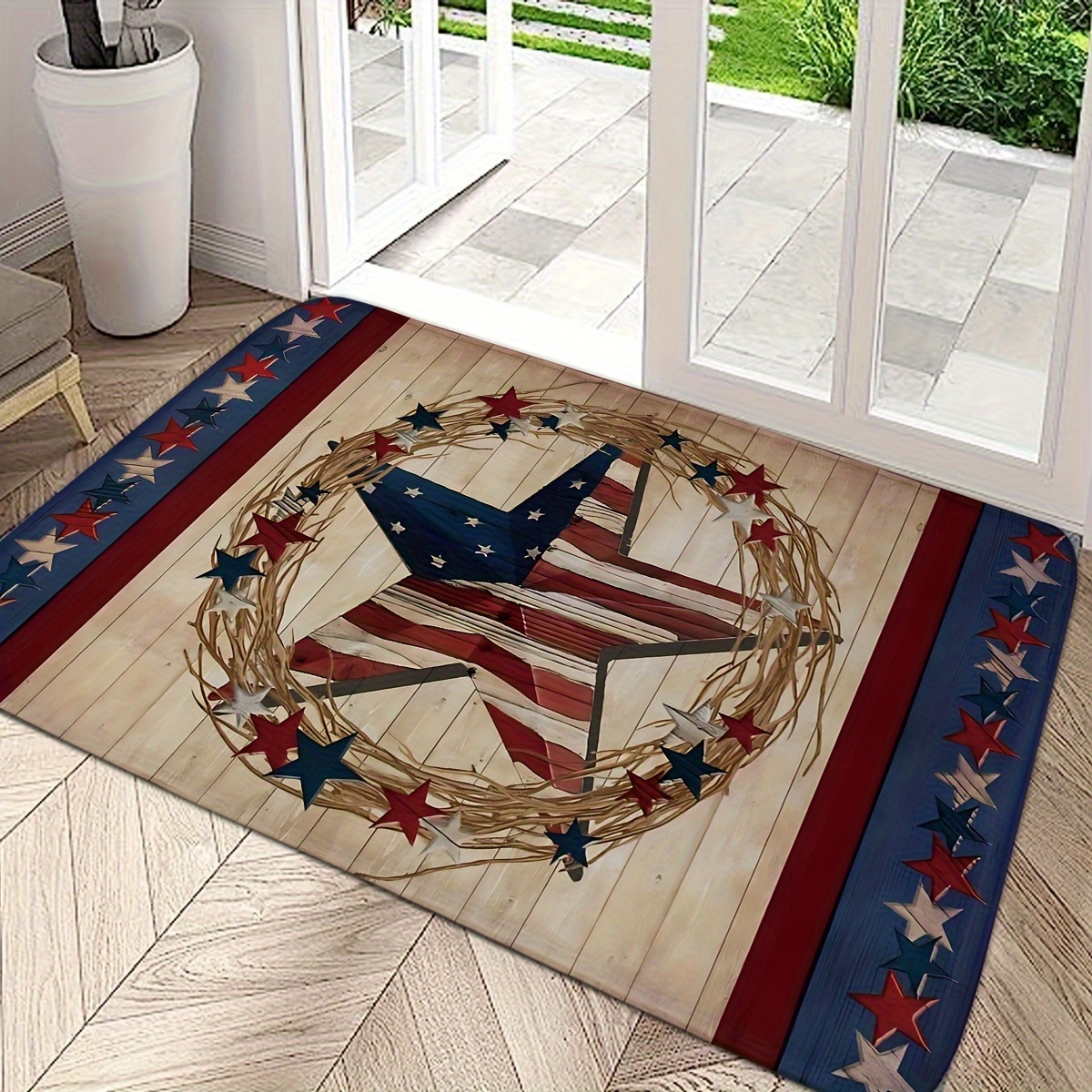 

1pc "independence Day"" American Independence Day Pentagram Color Matching Small Star Surrounding Welcome Outdoor Indoor And Outdoor Door Corridor Decoration Door Mat Carpet