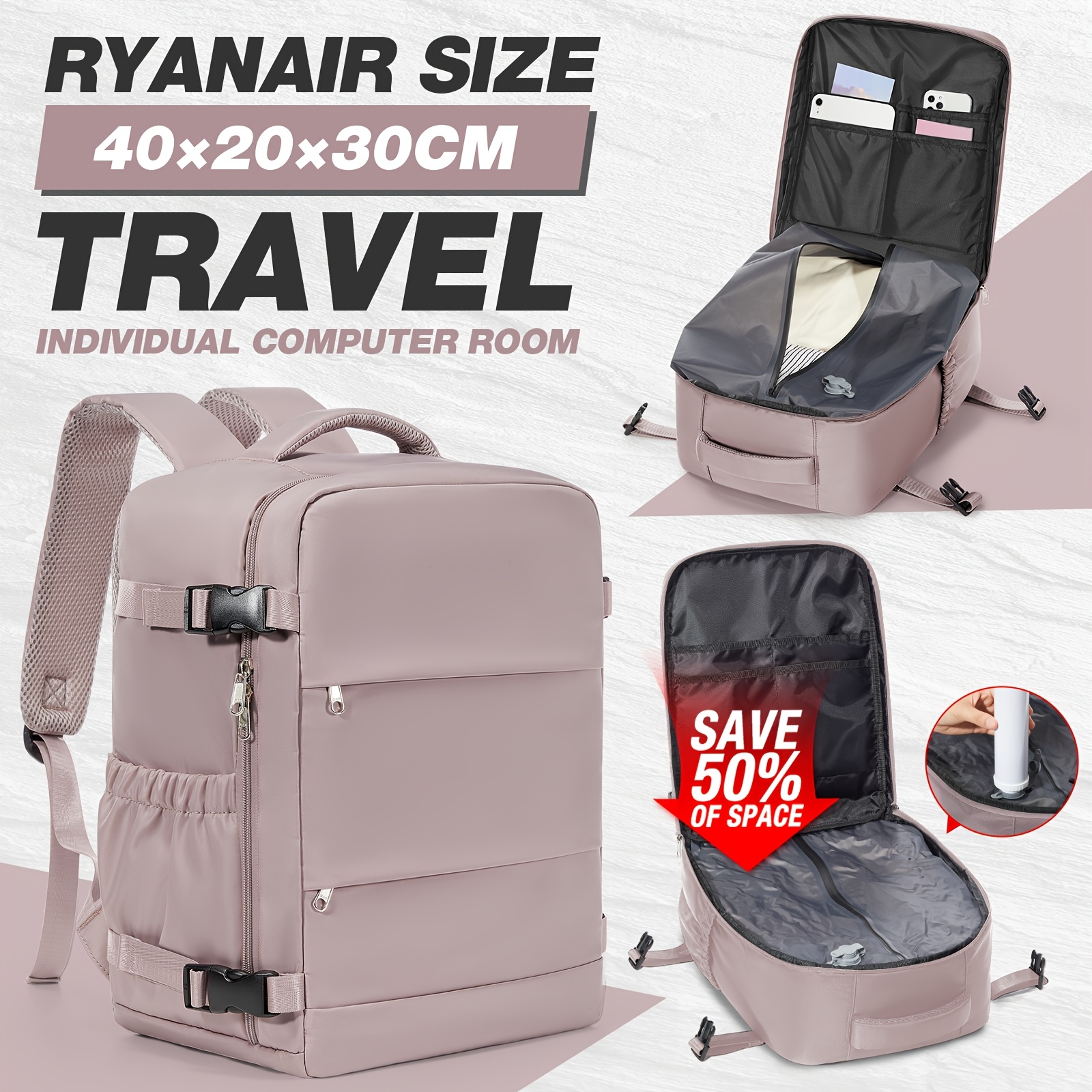 TEMU ["Grand Sac à Dos de Voyage à Compression sous Vide] Sac de Voyage 40 X 30 X 20Cm, Sac de Rangement Portable avec Pompe Manuelle, Randonnée,