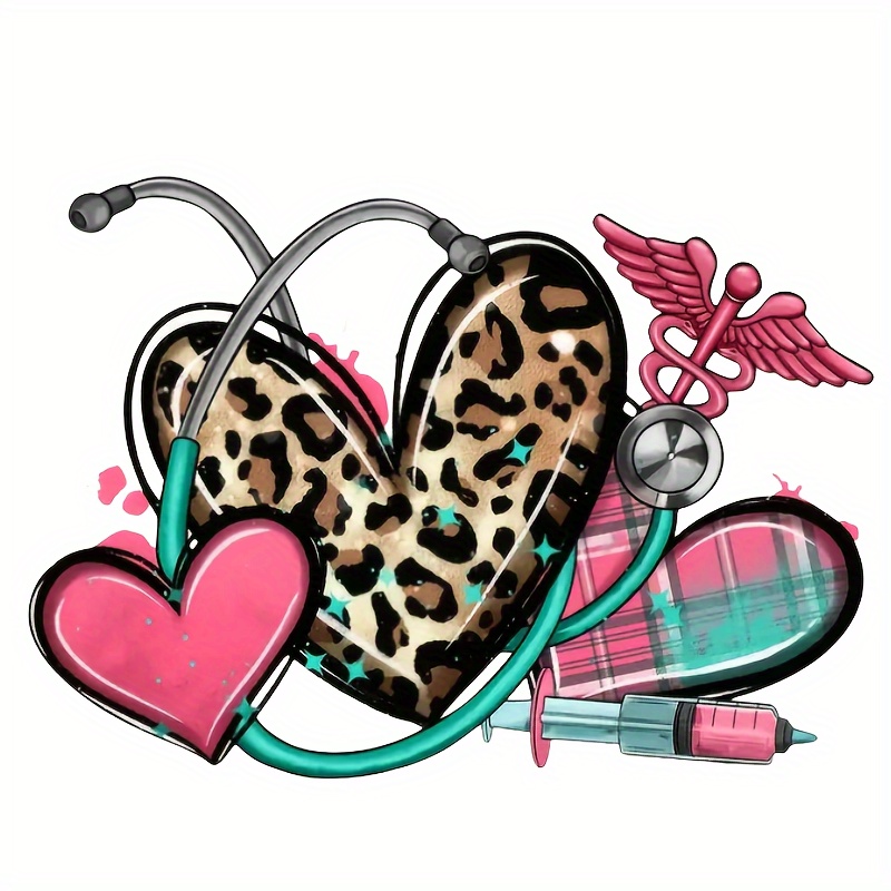 

1pc Hat, Leopard Heart, Stethoscope Pattern Applique Patches, Heat Transfer Stickers For T-shirt, Sweatshirt, Hoodie, Diy Heat Transfer Stickers Accessories