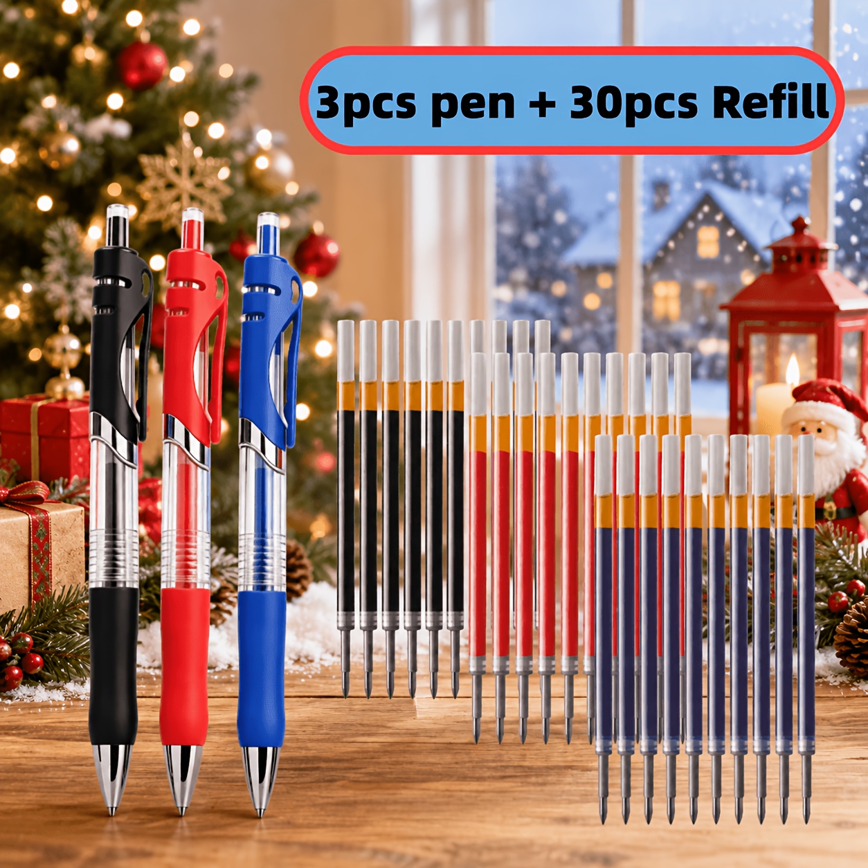 TEMU 33pcs (3pcs Pens And 30pcs Refills) Set, Exquisite Design Retractable, 0.5mm Full Tube Large Capacity Refill, With Non-slip Grip, Suitable For