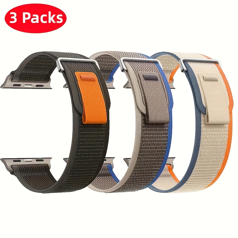 3-pack Nylon Two-section Adjustable Strap For Watch Series 10 46mm/42mm, Series 9/8/7 45mm/41mm, Se/6/5/4/3 44mm/40mm/42mm/38mm Sports Nylon Strap For Iwatch Ultra 2/1 49mm