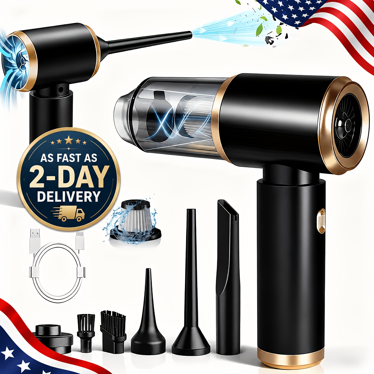 TEMU 2027 Cordless Handheld Car Vacuum, 2-in-1 Blow And Suction, Usb Rechargeable Mini Vacuum With 4000mah Battery For Car, Desk, Crevices, And Pet