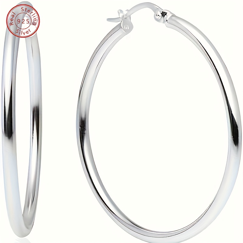 

925 Sterling Silver (5g Included) Women's Hoop Earrings, Round Tube Design, Shiny Polished Finish, Snap Closure, Matte And Nickel, Comes In A Beautiful Gift Box