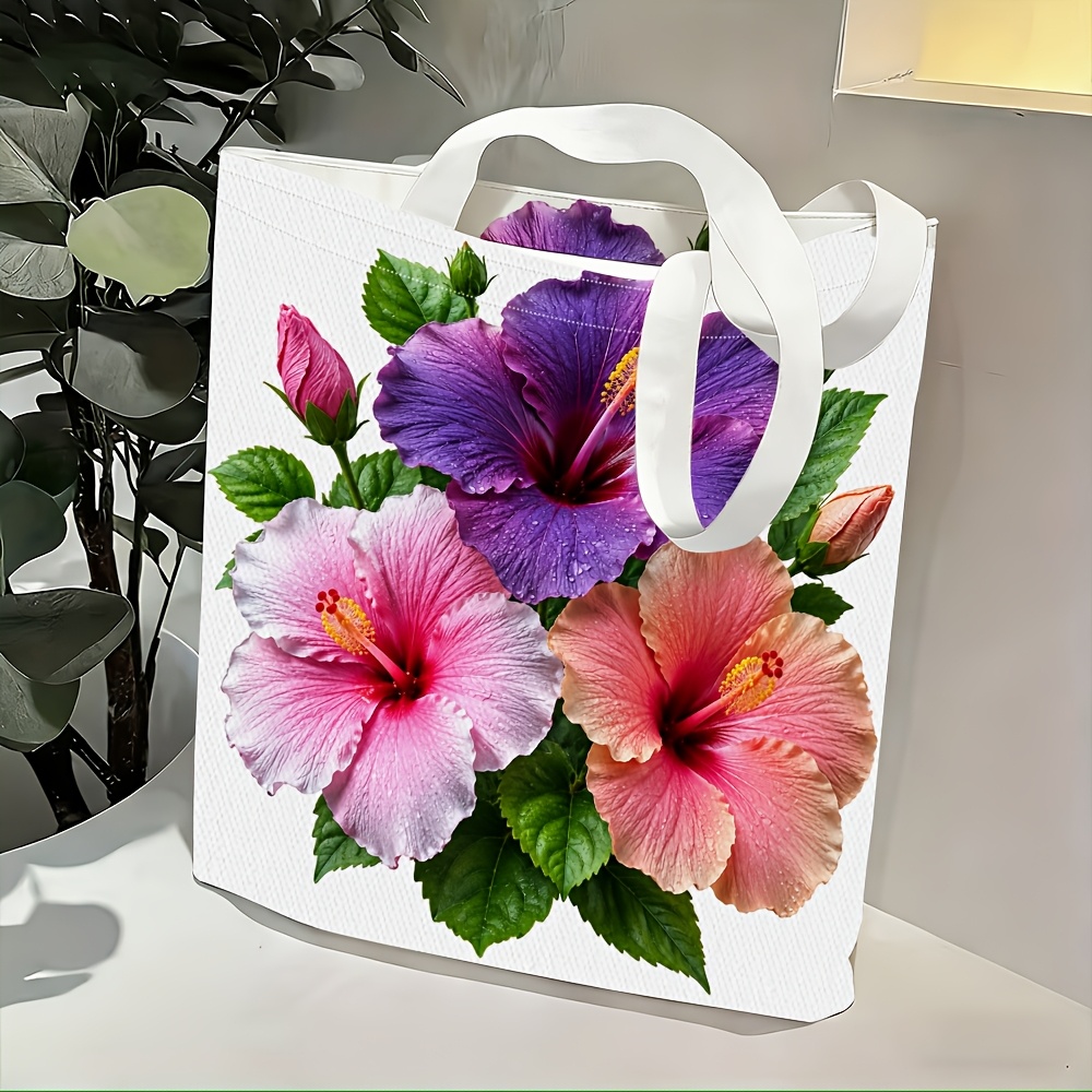 TEMU 1pc Exquisite Shoulder Bag, Three-color Hibiscus Flower Pattern Women' Shoulder Bag, Multi-functional, Tote Bag, Clutch Bag, Evening Handbag,