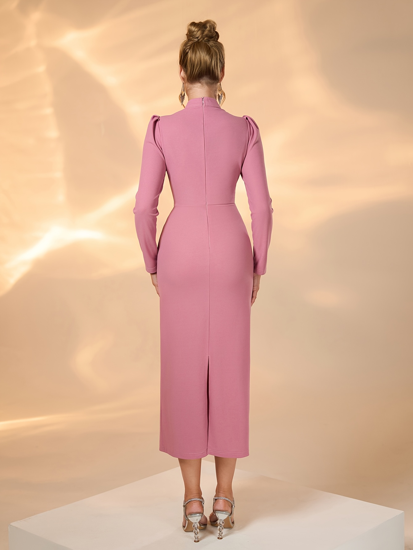 elegant pink long sleeve wedding guest dress - Temu