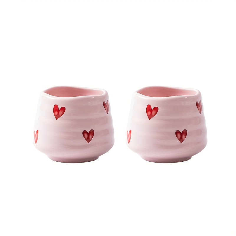 Image of 2pcs 160ml/5.4oz Ceramic Tea Cups With Heart , Ceramic Tea Cups Porcelain Coffee Mugs, No Handle Chinese Tea Cups For Matcha, Tea, Espresso, Latte, Milk