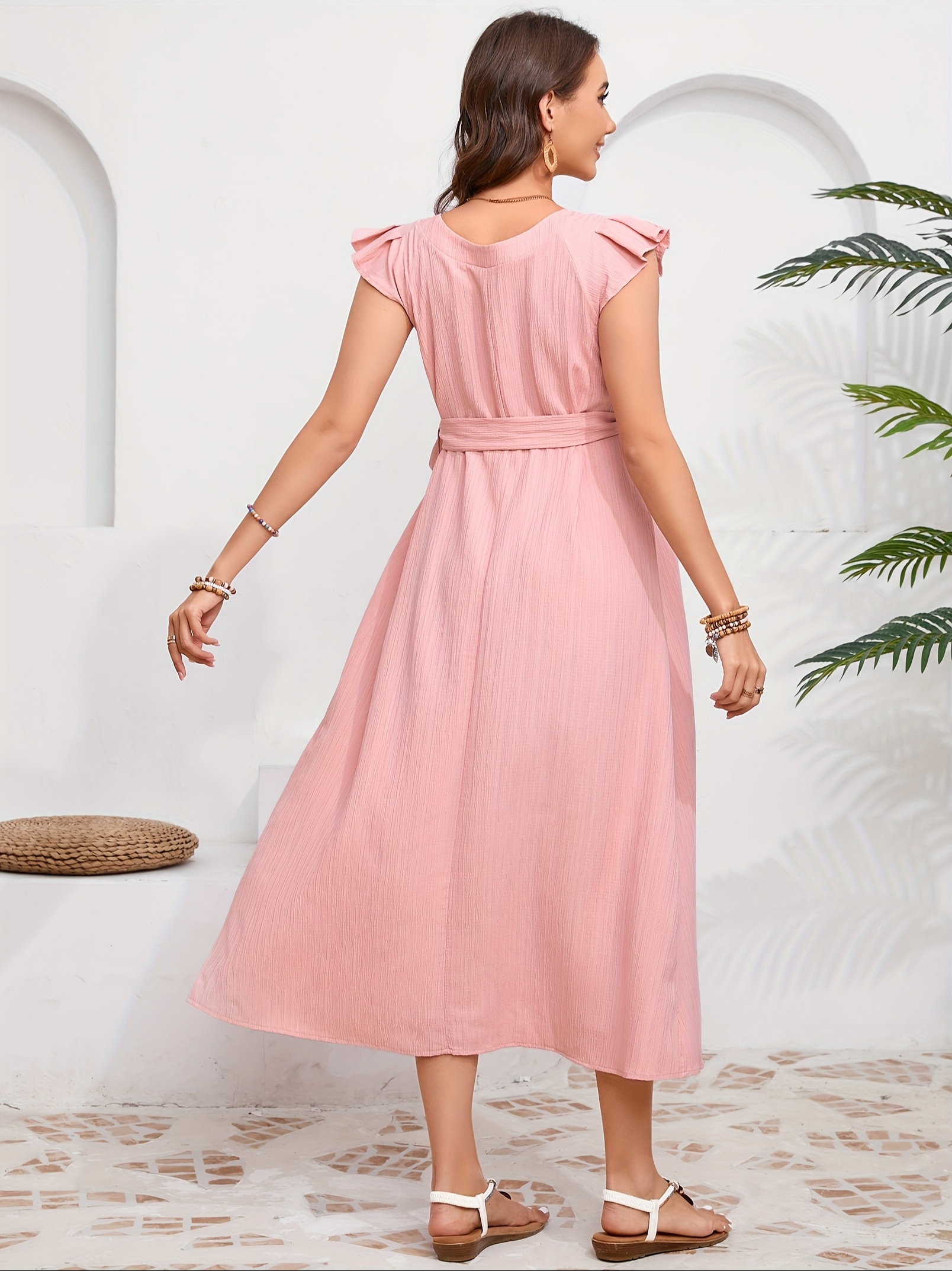 maternity dress summer ruffle cap sleeve v neck pleated - Temu