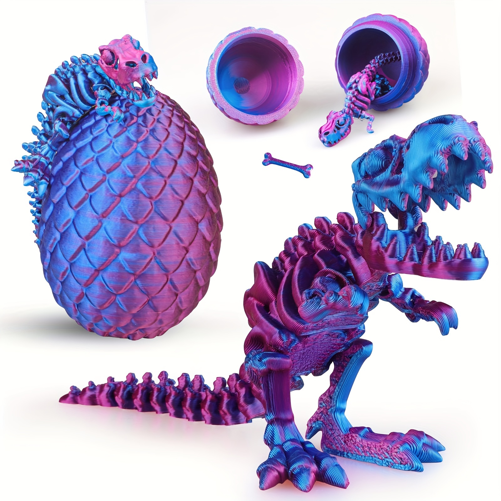 

Articulated Dinosaur Fidget Toy With Dragon Egg - 5" 3d Printed Night Purple Desk Decor, Perfect Birthday Gift For And Adults