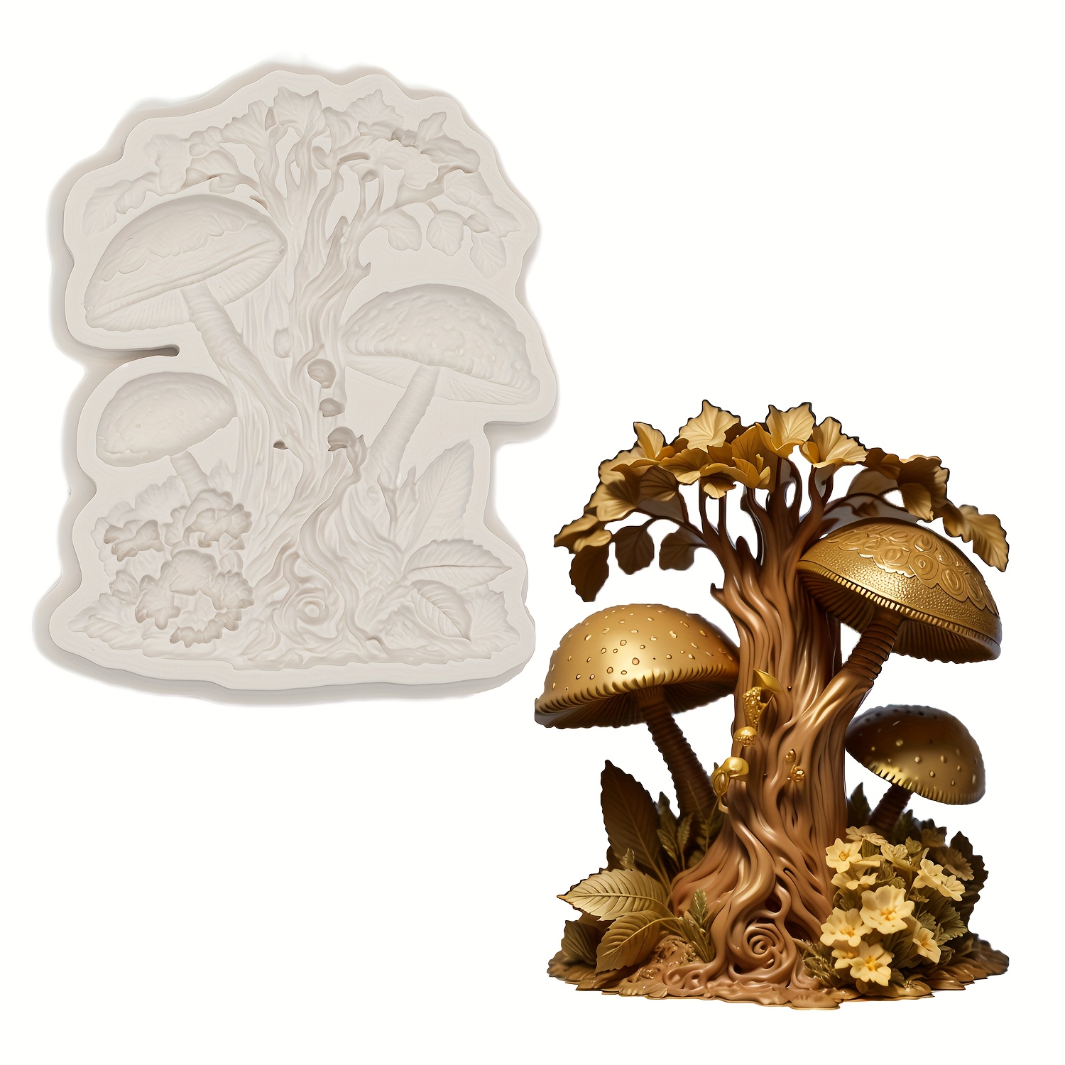 

1pc, Rustic Mushroom Tree Silicone Mold For Cake Decorating & Diy Crafts, Epoxy Resin Embossing, European Style Pattern, Durable Food-grade Material