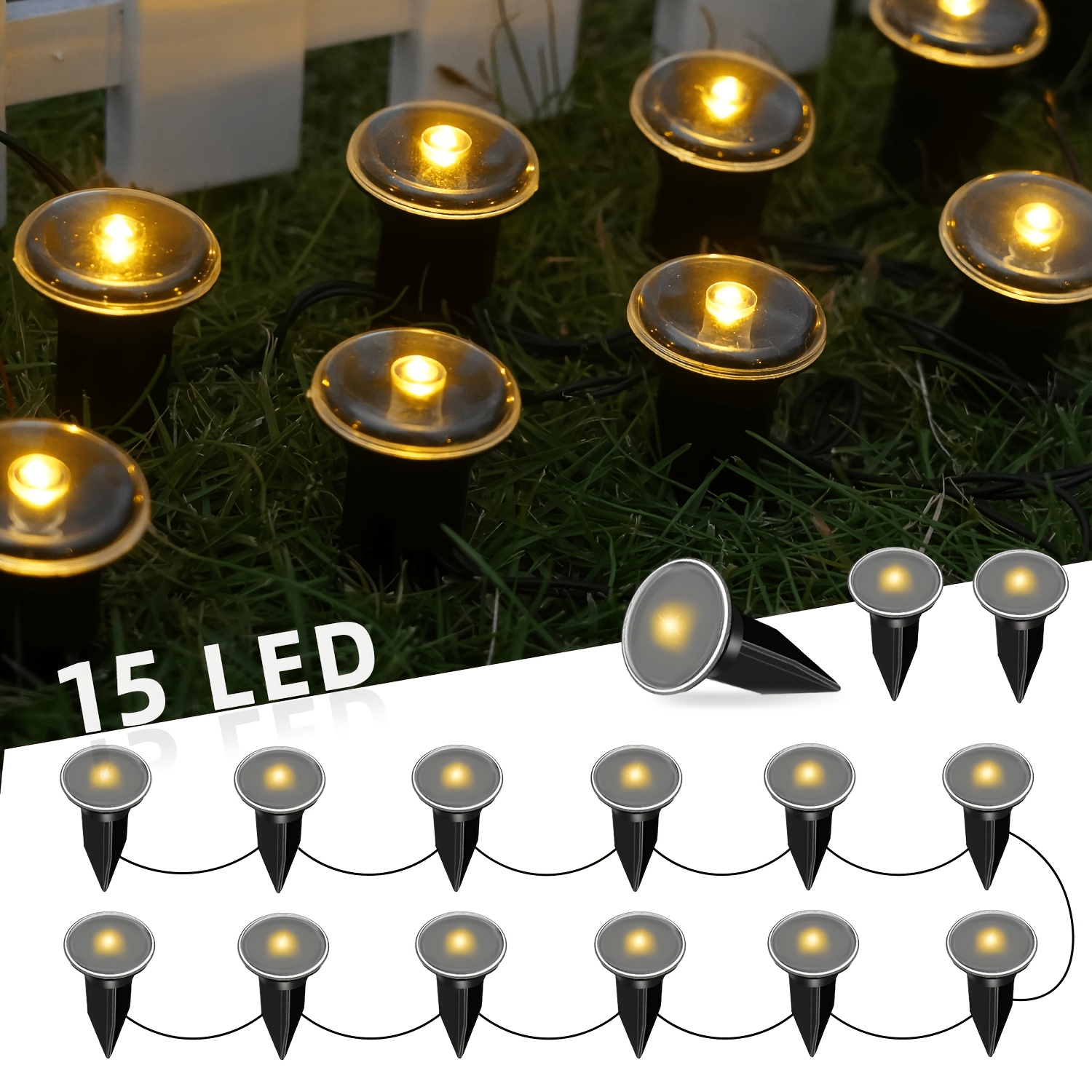 Image of 15pcs, Solar Courtyard Lights, With 12 Lighting , Can Your Trail, Ip44, Very Suitable For Garden, Lawn, Camping Atmosphere Decoration