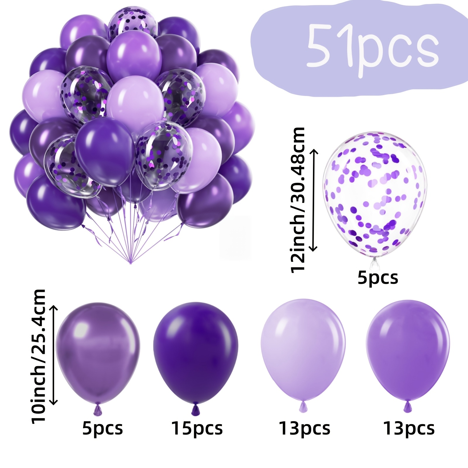 TEMU 51 Purple And Black Balloons, Birthday, Wedding, Graduation Ceremony, Halloween, Party Decoration, Theme Event Decoration, Indoor And Outdoor