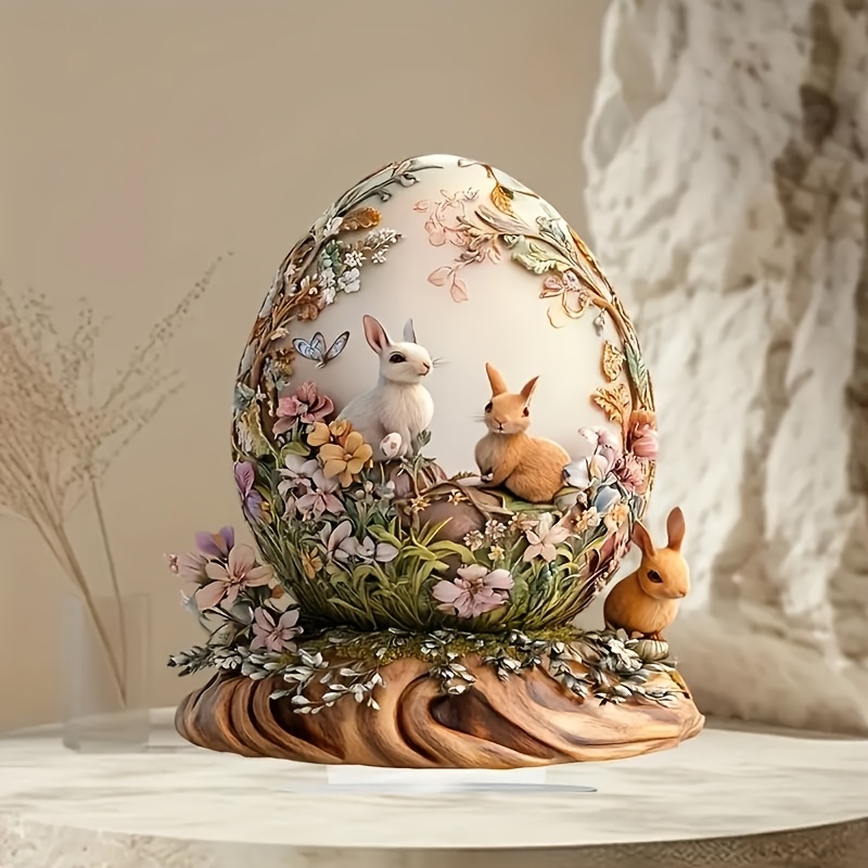 

2d Flat Bohemian Style Acrylic And Rabbits Garden Decor - Tabletop Decor For Home, Office, , And The Easter