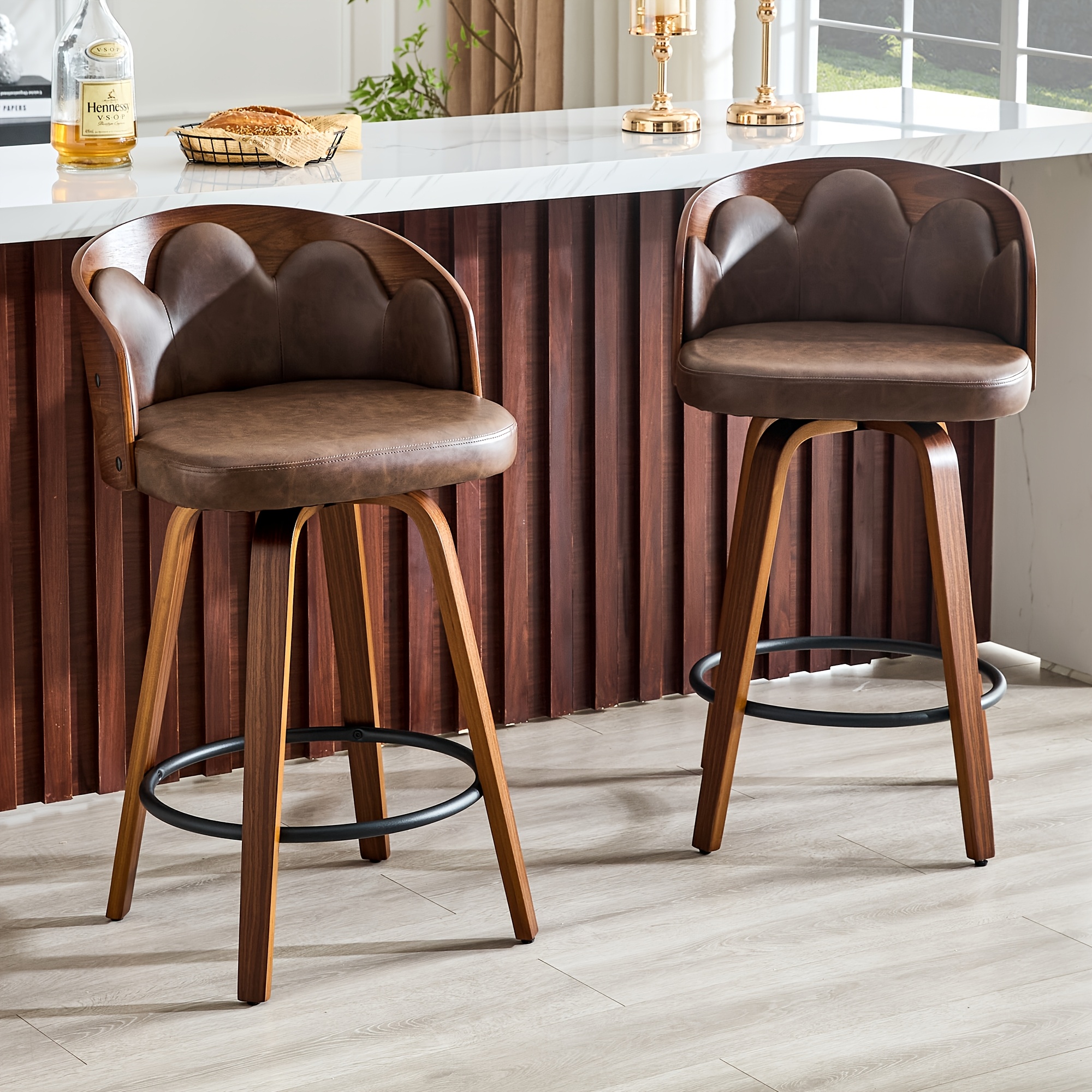 Image of -degree Rotating Backrest Bar Stool, Cushioned High-back Chair, Suitable For Use In Kitchens, Bars, Cafes, And Home Bar Furniture