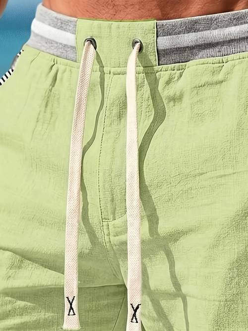 pantalón corto casual con cordón para hombre, de de rayón de bambú , estilo playero, con tira , rayas, bolsillos y