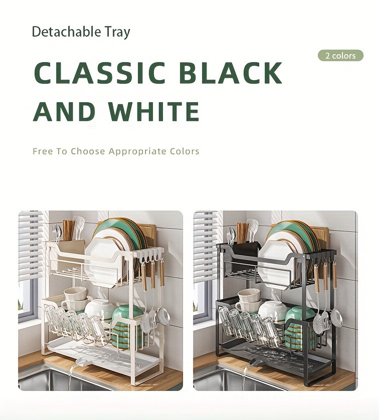 space saving dish rack with drain tray hooks utensil holders multifunctional kitchen organizer for dishes cups knives forks chopsticks Product details 1