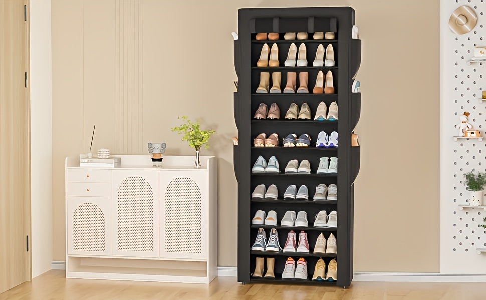 10 Tier Shoe Rack Grey Shoe Storage Large Capacity 50-56 Pairs Beautiful Tall Shoe Shelf Shoe Storage Cabinet Shoe Racks For Entryway Closet