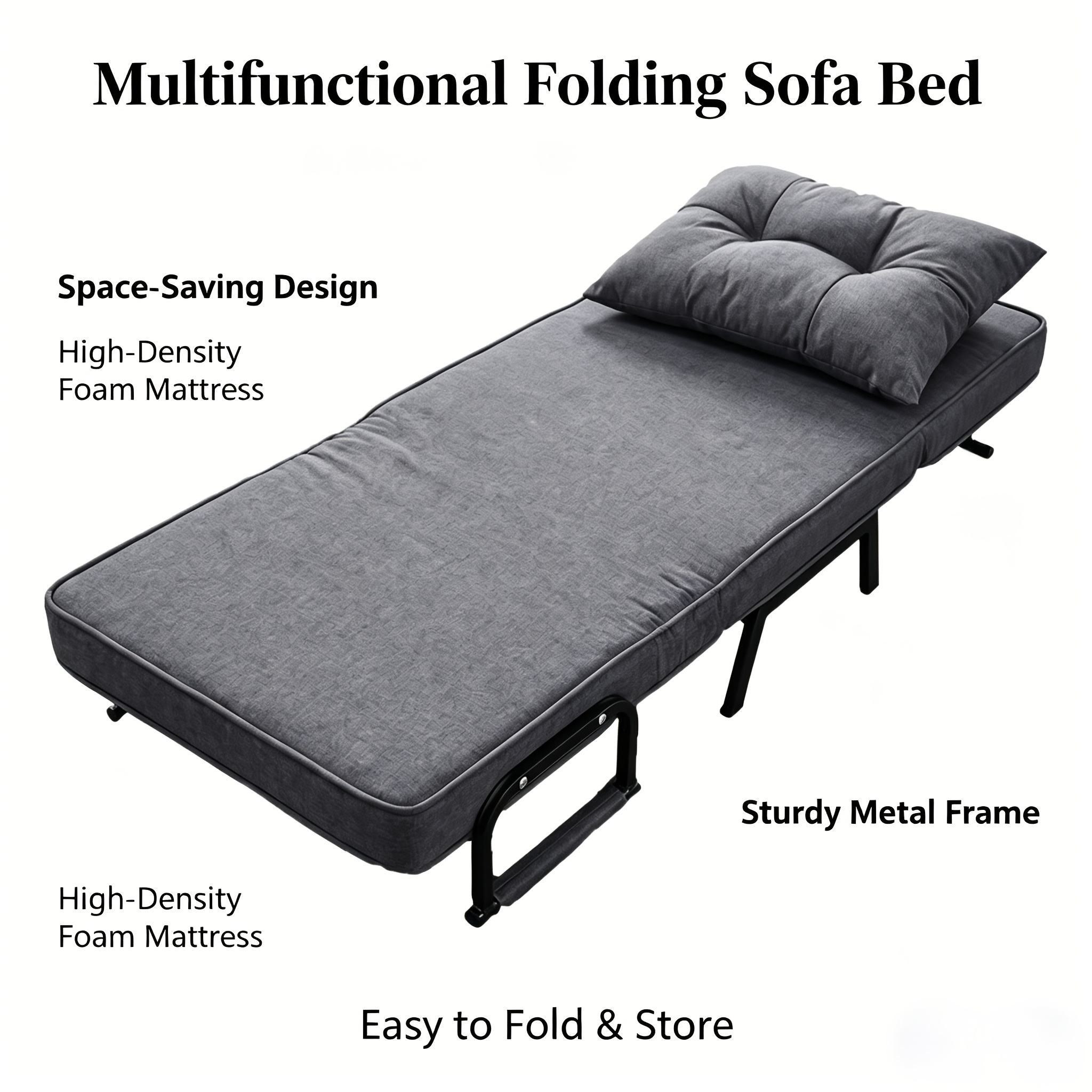 TEMU Canapé-lit pliant multifonctionnel avec réglable en 5 , en tissu de coton et de lin, cadre en métal doré, coussin de siège confortable, coussin