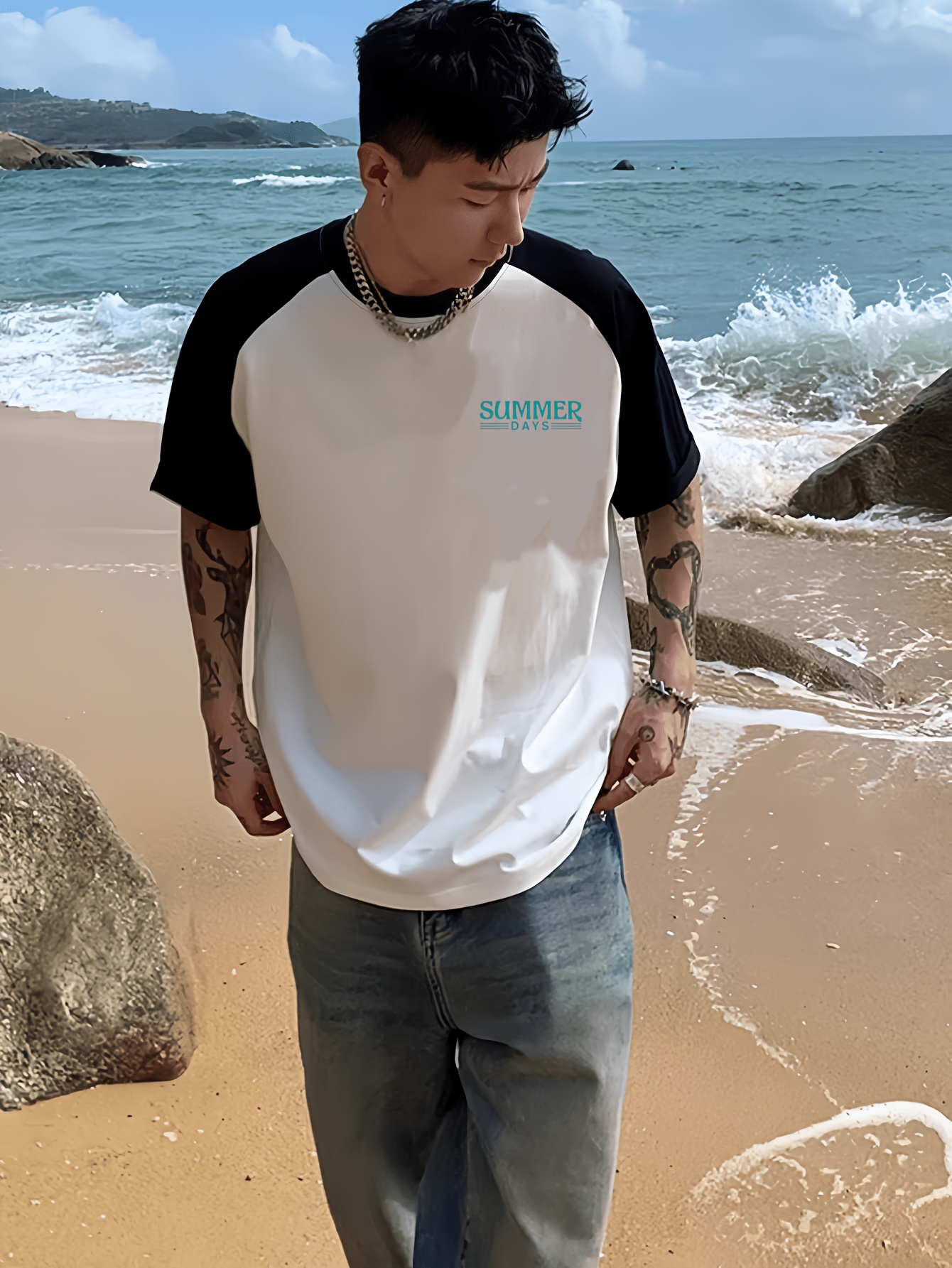 vintage raglan short sleeve mens t shirt 2026 summer new arrival color block raglan sleeve top daily outing wear casual sport shirt for men round neck printed shirt