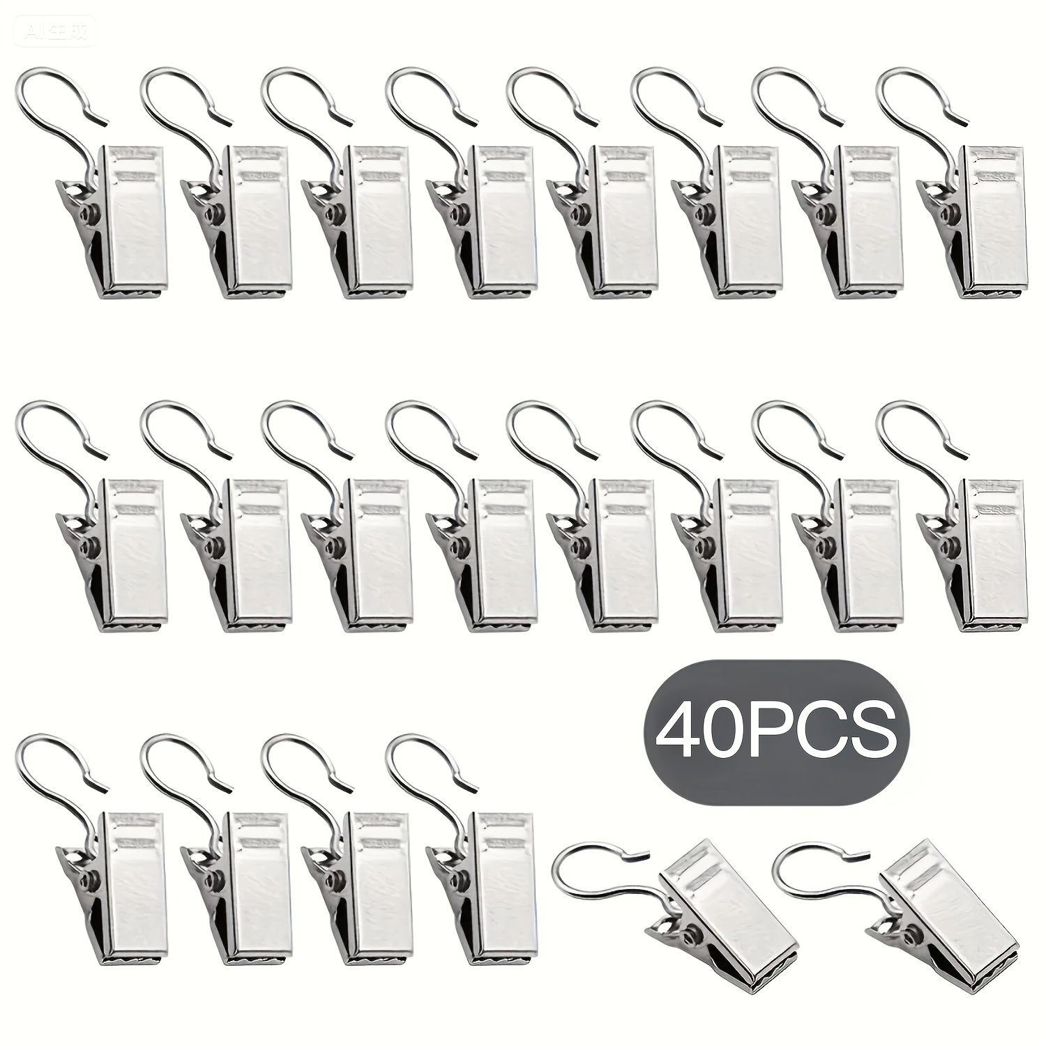 E-shop 80/40 Multifunktionale Vorhanghaken-Clips, Edelstahl-Clips mit Haken – Metallhaken-Set, Aufbewahrungsgerät für Kleinteile, Ausstellungsgerät für