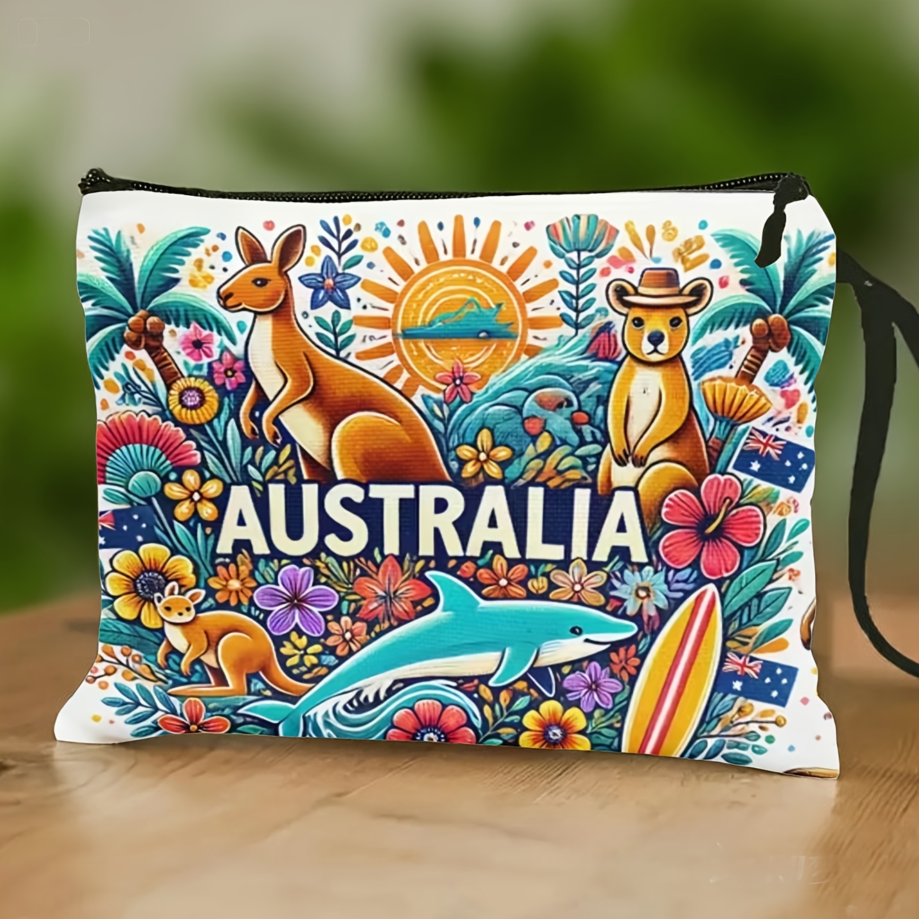 TEMU Australia-themed Travel Toiletry Bag With Kangaroo Shark, Plants & Paintings - Lightweight Suitable For &, Trips To Australia, Daily Use -