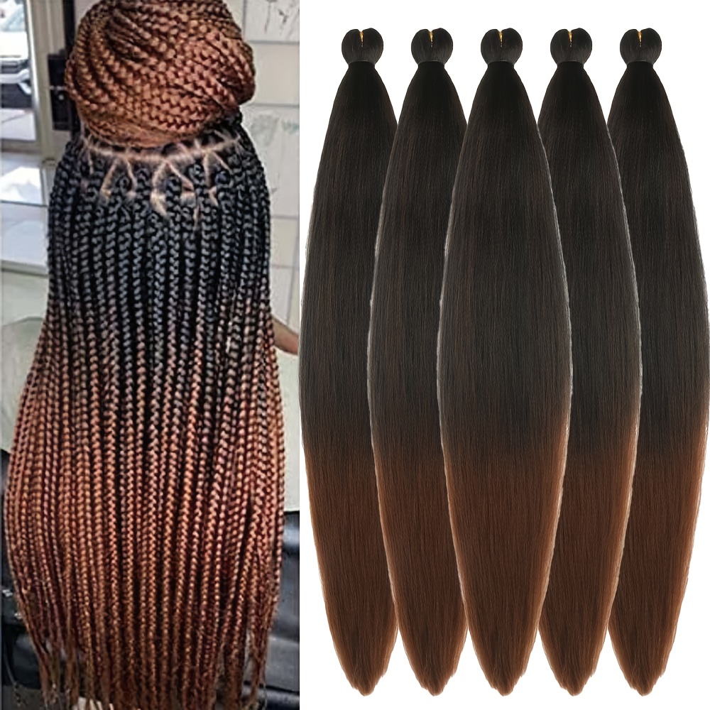 TEMU 5pcs Braiding Hair Pre Stretched 26inch Ombre Professional Soft Texture, Free, Hot Water Setting Extensions For Braids