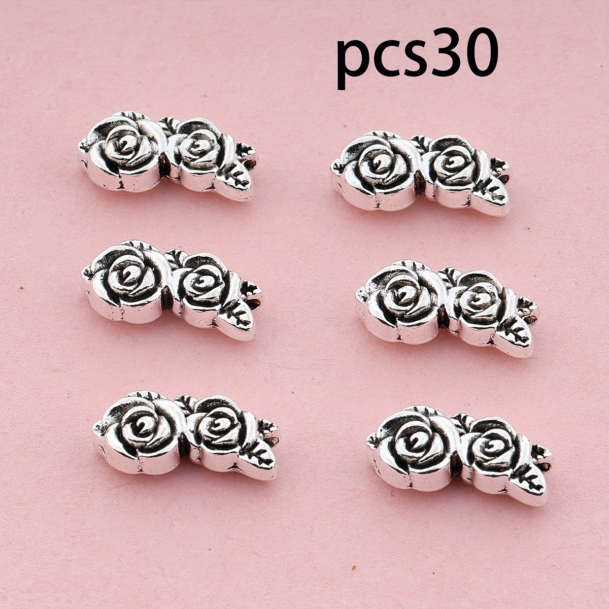 30pcs Antique Silvery Flower Decorative Beads, Exquisite Alloy Spacer Beads, Used For Jewelry Making, Necklace Bracelet Earring Craft Supplies, Valentine's Day Gift Making Additions